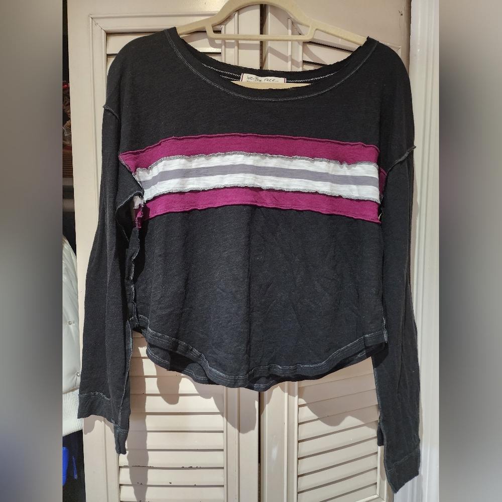 We The Free Black Top with Pink and White Stripes